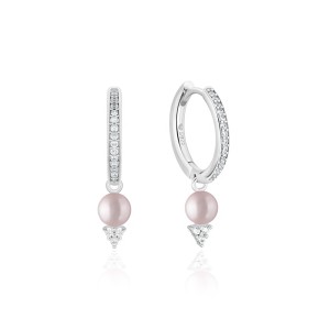 Cercei rotunzi argint cu perle naturale roz pudra și cristale DiAmanti SK25365EL_L-G (Argint 925‰ 2,7 g.)